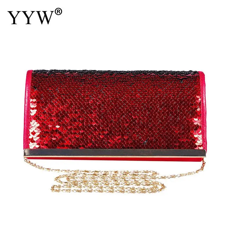 Sequined Envelope Bag Evening Party Crossbody Clutch Wallet Red Wedding Purse