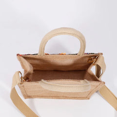 Sequined Linen Messenger Bag Small Square Bag