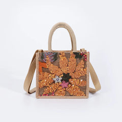 Sequined Linen Messenger Bag Small Square Bag