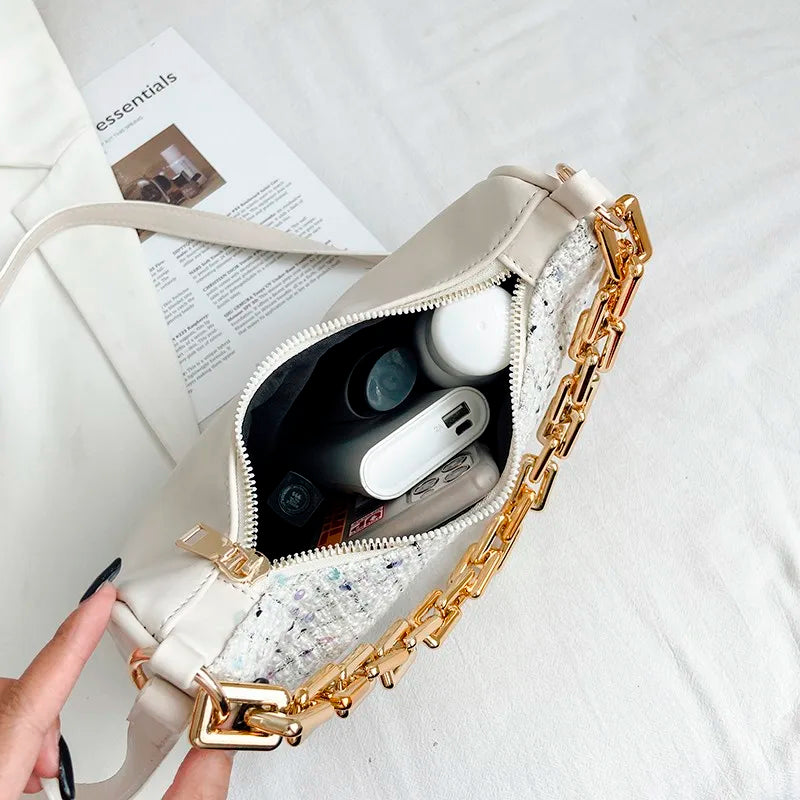 Sequined Crossbody Bag with Chain Strap for Women