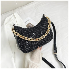 Sequined Crossbody Bag with Chain Strap for Women