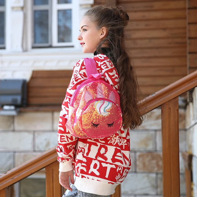 Sequined Unicorn Backpack Small Bag For Girls Pink