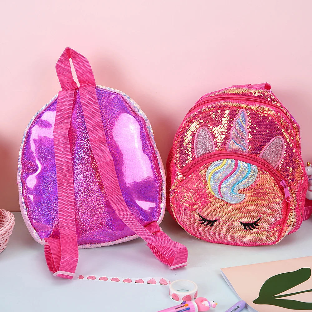 Sequined Unicorn Backpack Small Bag For Girls Pink