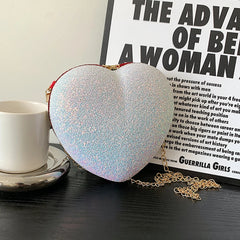Sequins Heart-shaped Messenger Bag Glitter Chain Crossbody Purse Handbags