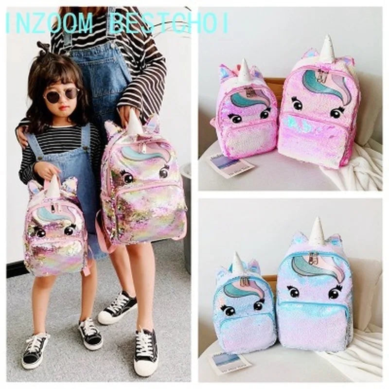 Sequins Unicorn School Bags for Girls Backpack