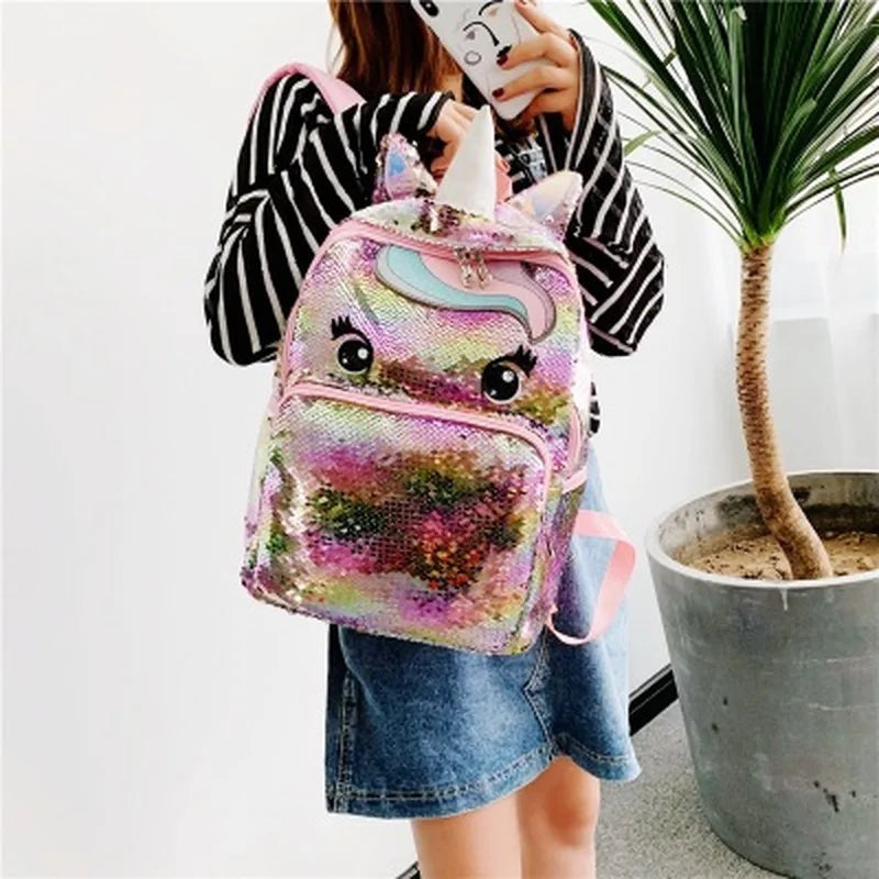 Sequins Unicorn School Bags for Girls Backpack