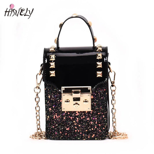 Sequins Leather Shoulder Bag Rivet Handbags Small Crossbody Bag