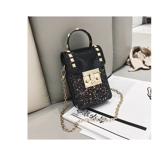 Sequins Leather Shoulder Bag Rivet Handbags Small Crossbody Bag