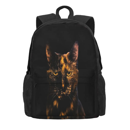 Tortie Cat Backpacks Men's and Women's Zippered Bag with Pockets