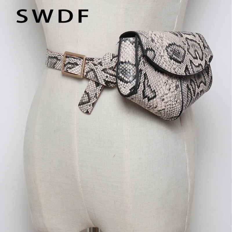 Serpentine Fanny Pack Ladies PU Leather Waist Belt Bag