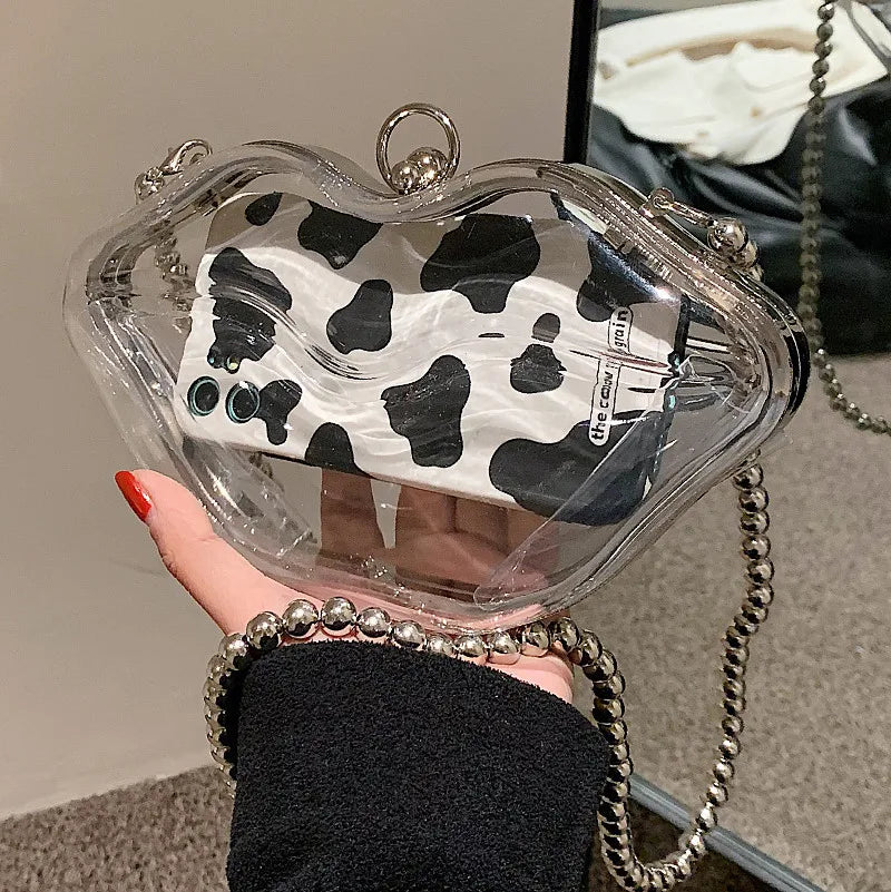 Sexy Red Lips Party Clutch Evening Bag Chain Crossbody Bag Purses