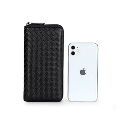 Sheepskin Knitting Leather Wallet for Women, Long Clutch with Cell Phone Bags