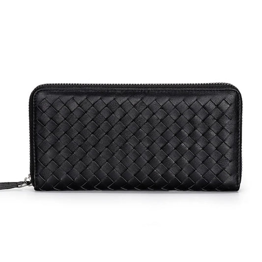 Sheepskin Knitting Leather Wallet for Women, Long Clutch with Cell Phone Bags