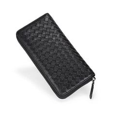 Sheepskin Knitting Leather Wallet for Women, Long Clutch with Cell Phone Bags