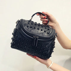 Sheepskin Leather Handbag Punk Style Rivets Messenger Crossbody Bag