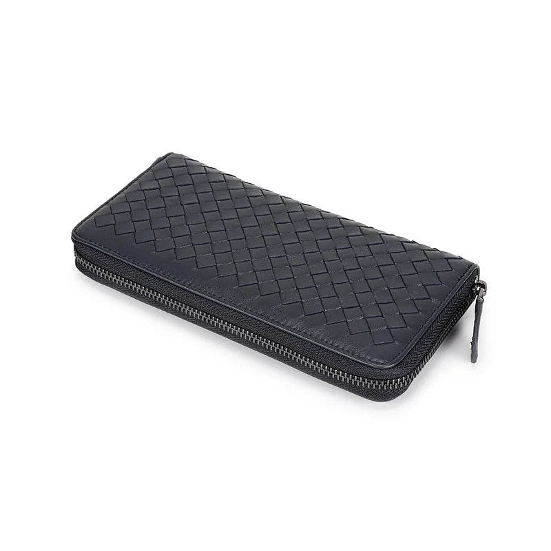 Sheepskin Woven Long Wallet Large Capacity Zipper Clutch P