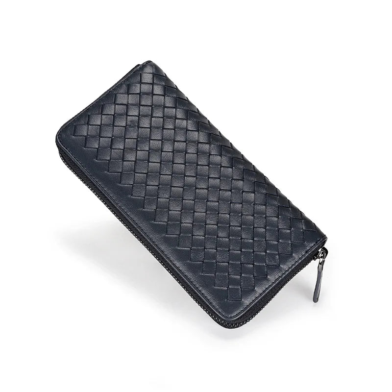 Sheepskin Woven Long Wallet Large Capacity Zipper Clutch P