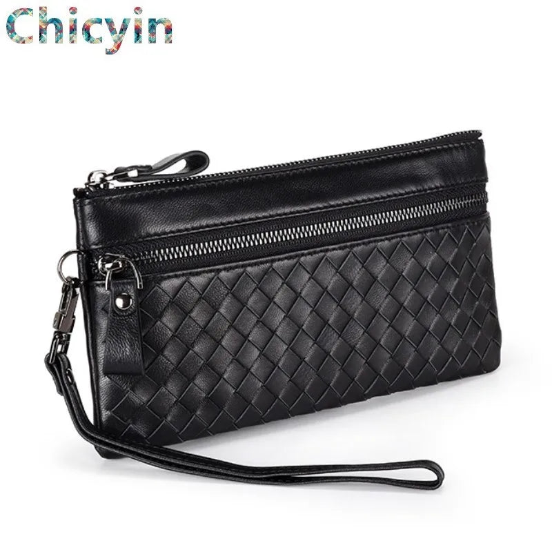 Sheepskin Woven Purse Cow Leather RFID Wallet