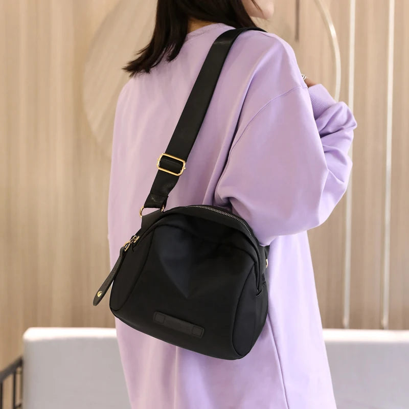 Nylon Shell Shoulder Bag for Women with Wide Strap