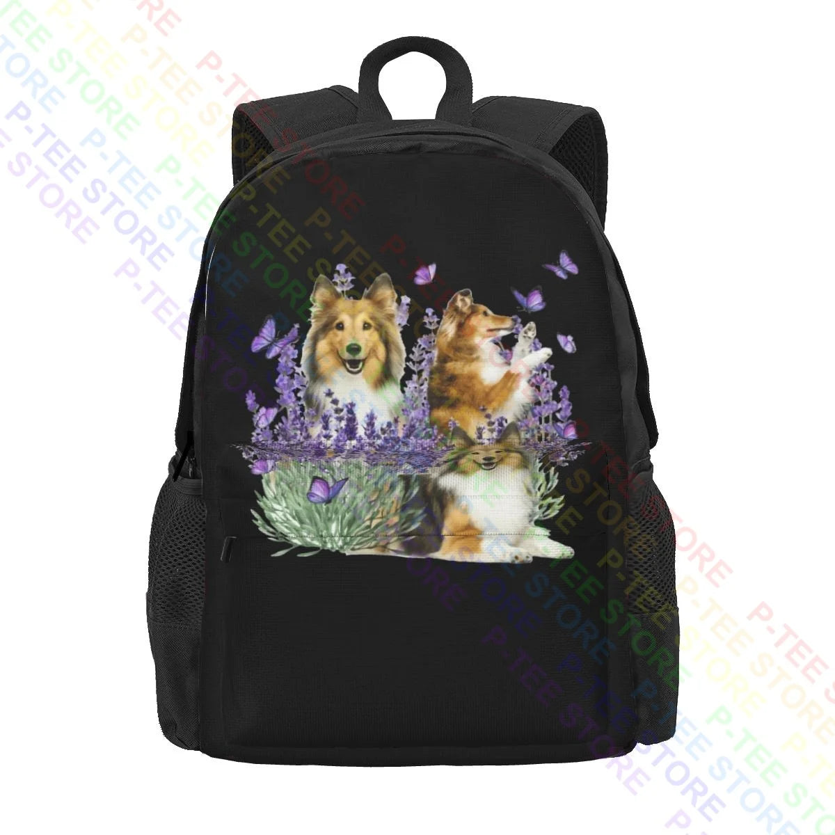 Shetland Sheepdog Purple Flower Large Capacity Backpack