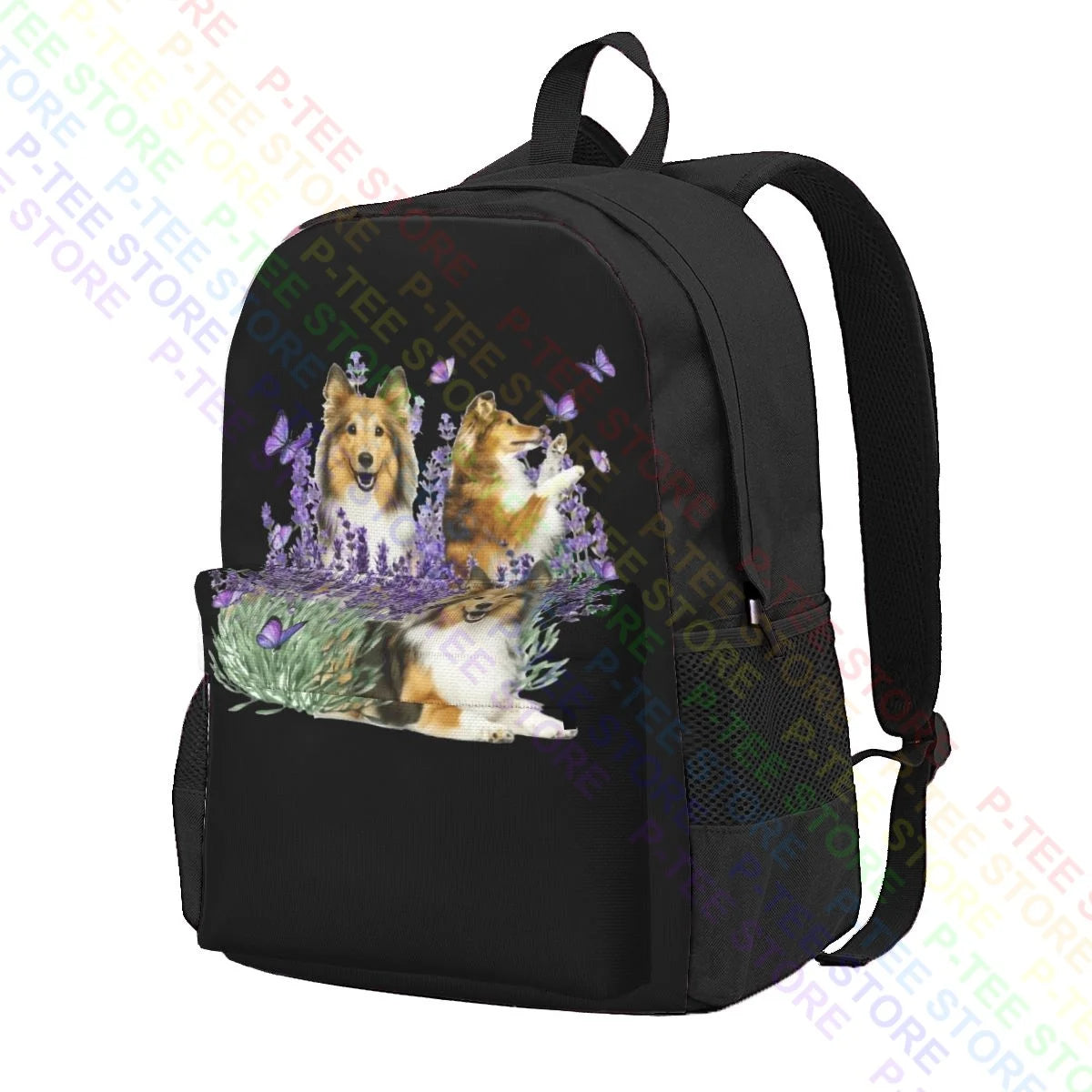 Shetland Sheepdog Purple Flower Large Capacity Backpack