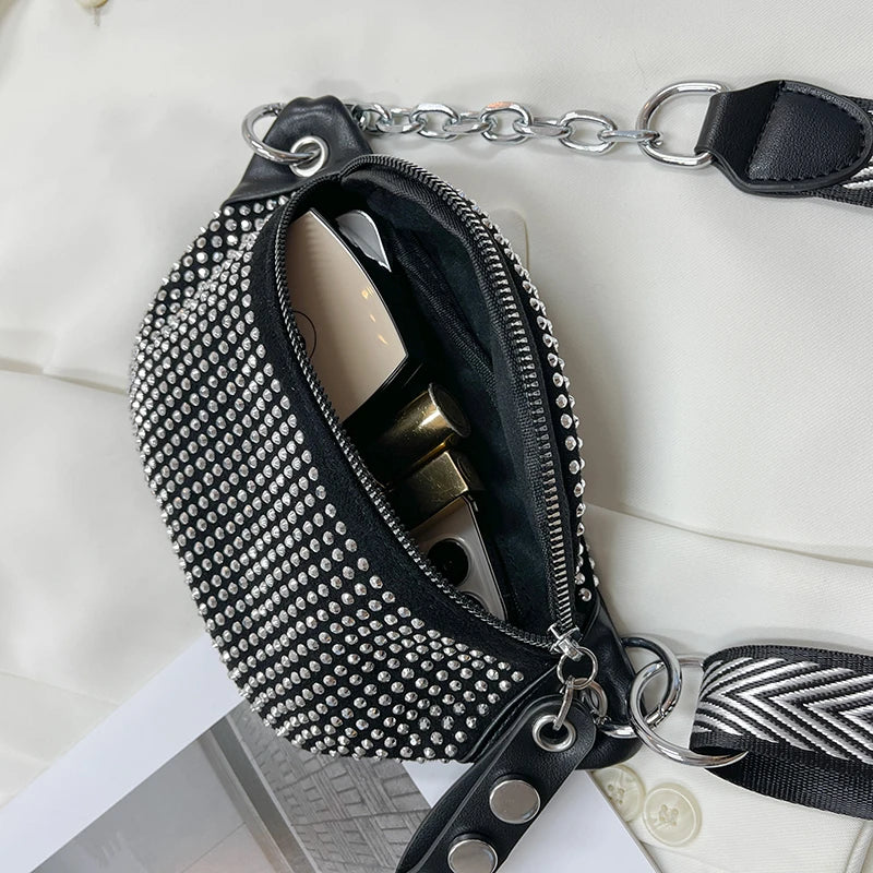 Diamonds Fanny Pack Women Waist Bag PU Leather Shoulder Crossbody Travel Hip Bag