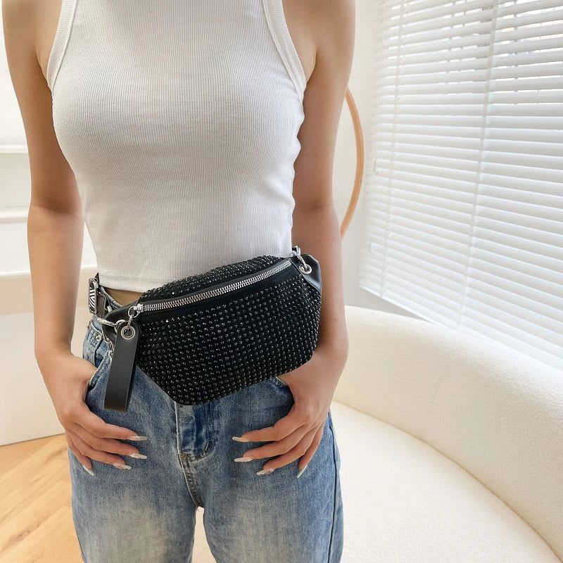 Diamonds Fanny Pack Women Waist Bag PU Leather Shoulder Crossbody Travel Hip Bag