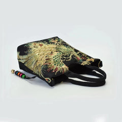 Peacock Embroidered Handbag Canvas Crossbody Bag Women Vintage Shopping Shoulder
