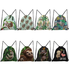 Sloth Print Drawstring Backpack for Students