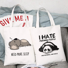 Canvas Shopping Bag Panda Sloth Print Large-capacity Eco Bag