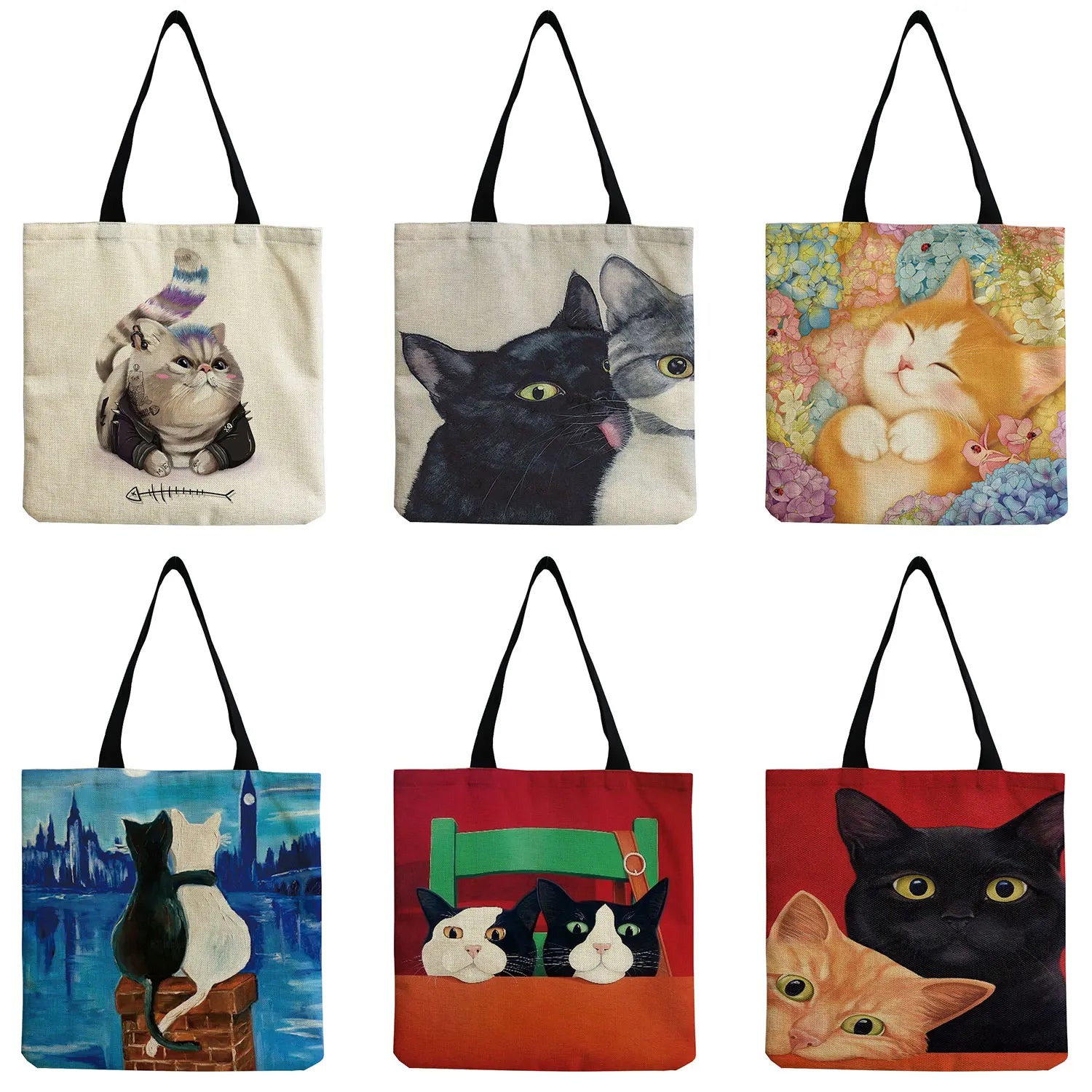 Cartoon Cat Shopper Bag High Capacity Tote Bag Women Shoulder Bag