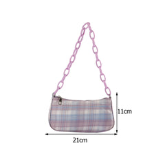 Pink Plaid Grid Printing Acrylic Chain Makeup Bag