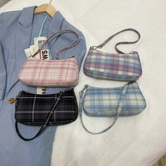 Pink Plaid Grid Printing Acrylic Chain Makeup Bag