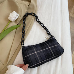 Pink Plaid Grid Printing Acrylic Chain Makeup Bag