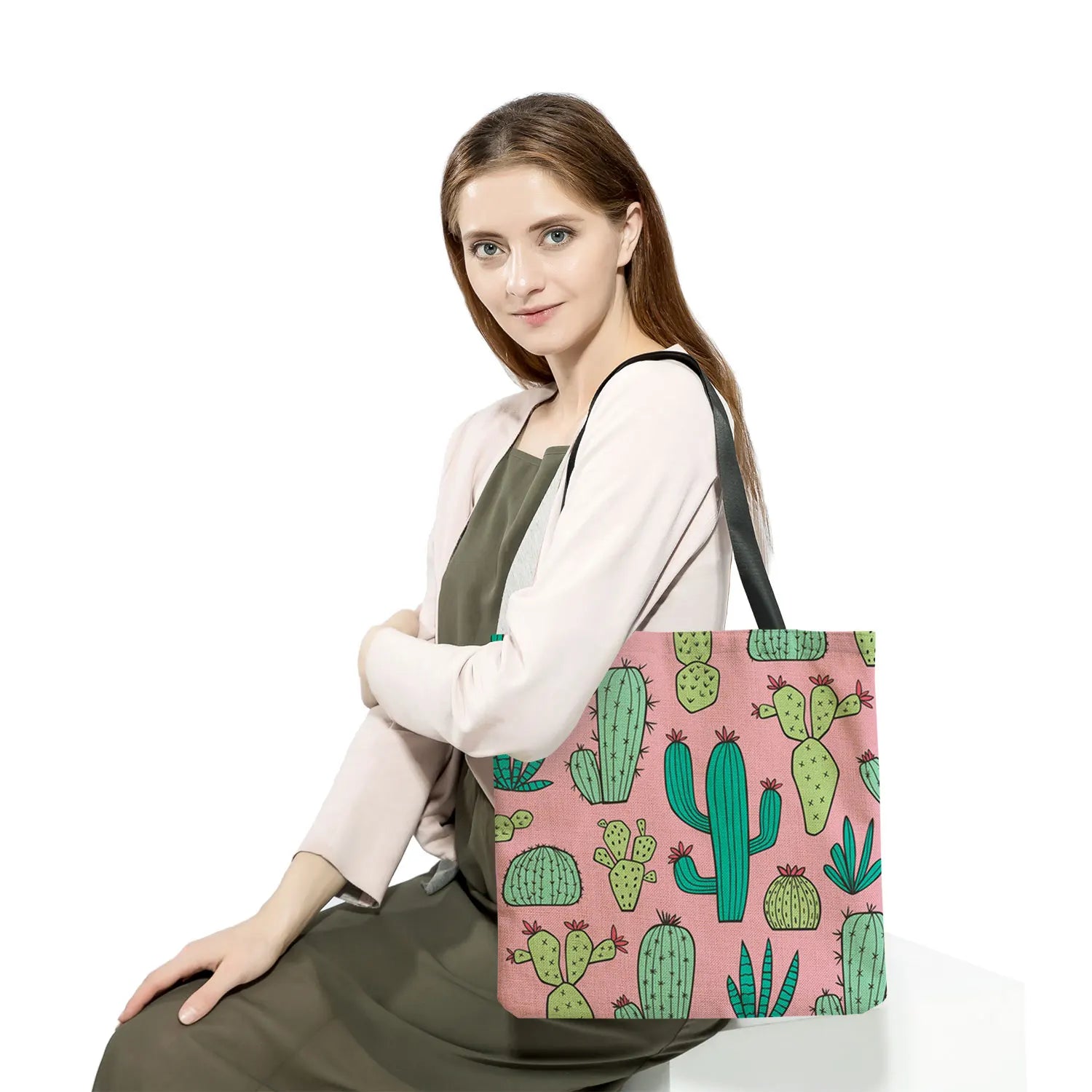 Cactus Print Tote Bag Women Shoulder Bag Large Capacity