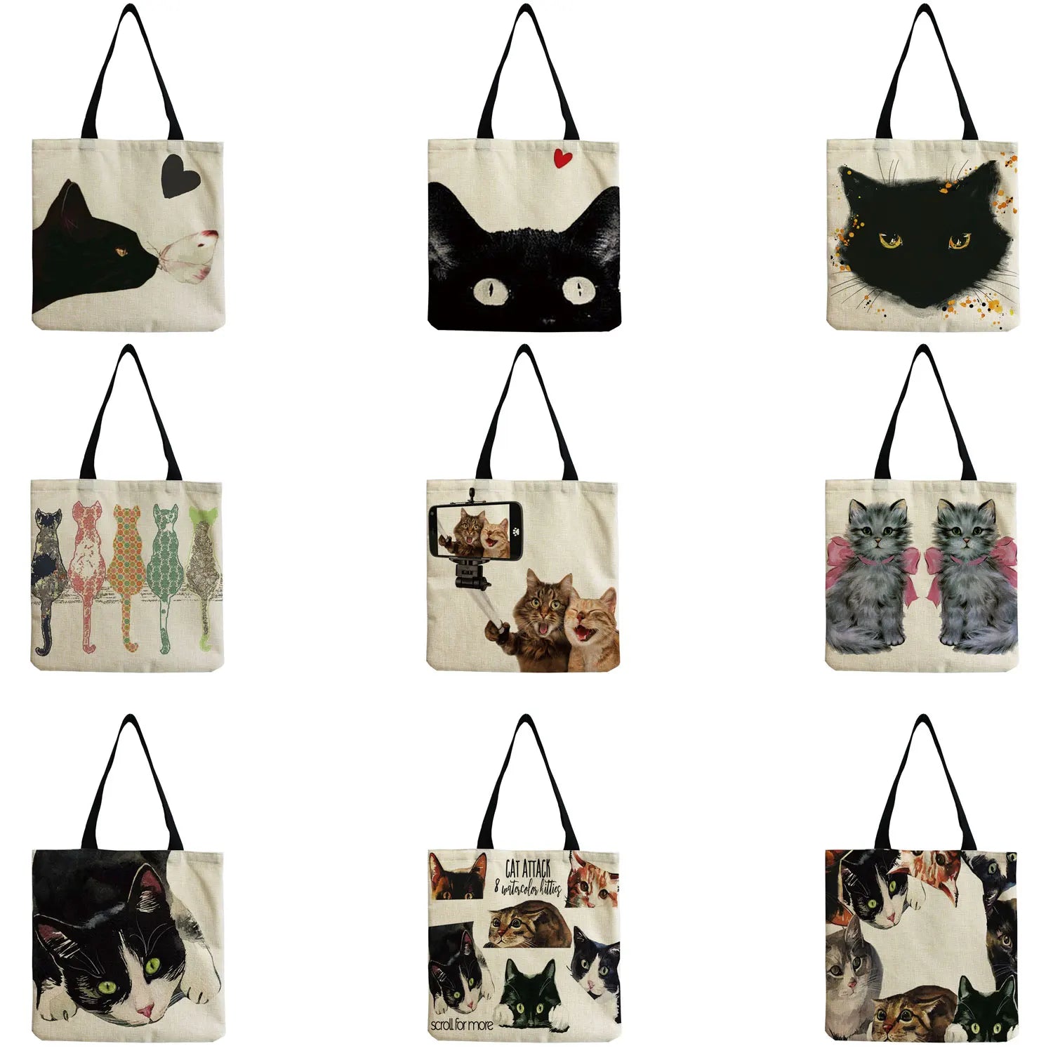 Cute Cat Ladies Tote Bag - High Capacity Animal Print Handbag