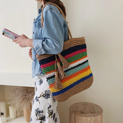Tassel Tote Bag Large Capacity Shoulder Crossbody Handbag