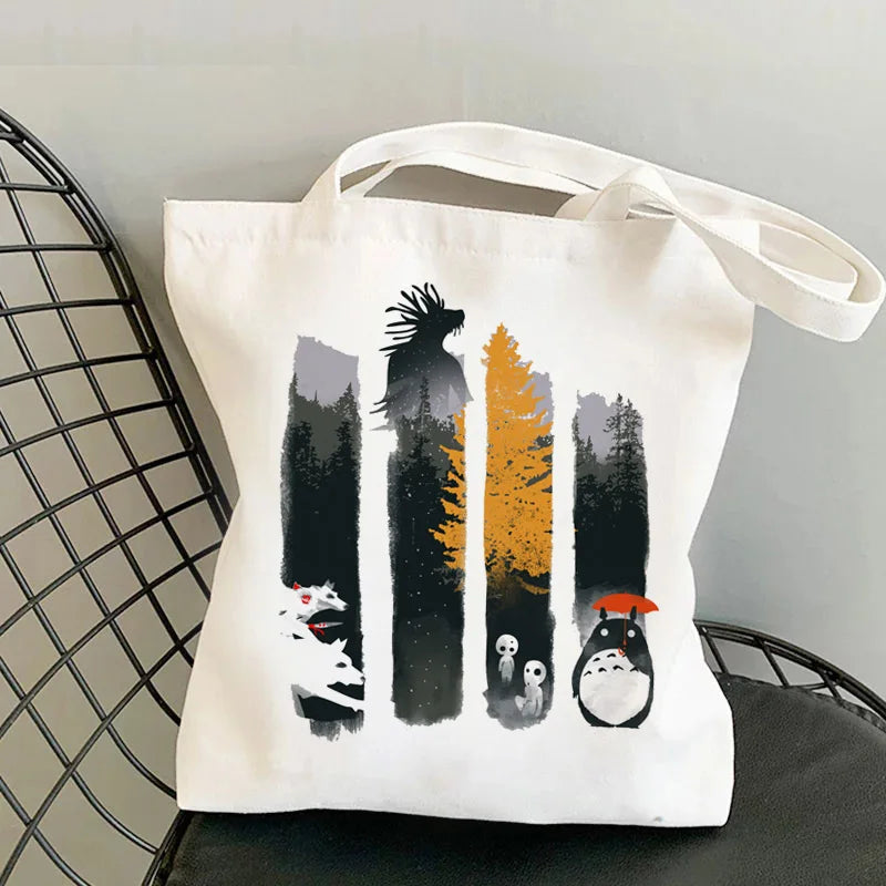Totoro Anime Print Grocery Tote Bag Reusable Large Capacity Women Bag