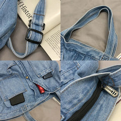 Denim Shopping Bag Large Capacity Multi-Pockets All-Match Tote
