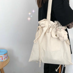 Plaid Drawstring Casual Adjustable Shopper Canvas Bag