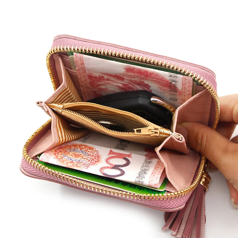 Short Women Wallets with Tassel Hasp Coin Purse