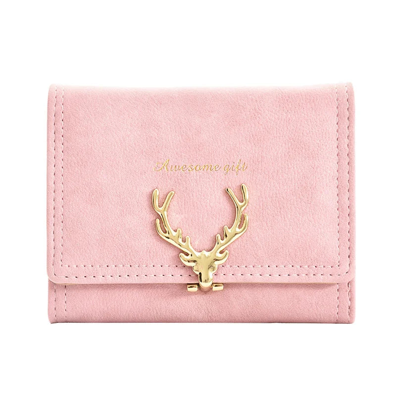 Cartoon Deer Zero Wallet Matte Three-Fold Short Wallet Female Niche