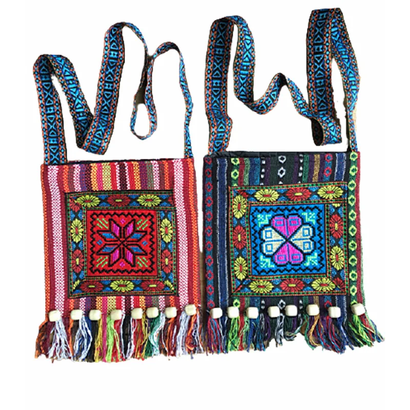 Vintage Ethnic Shoulder Bag Embroidery Boho Hippie Tassel Tote