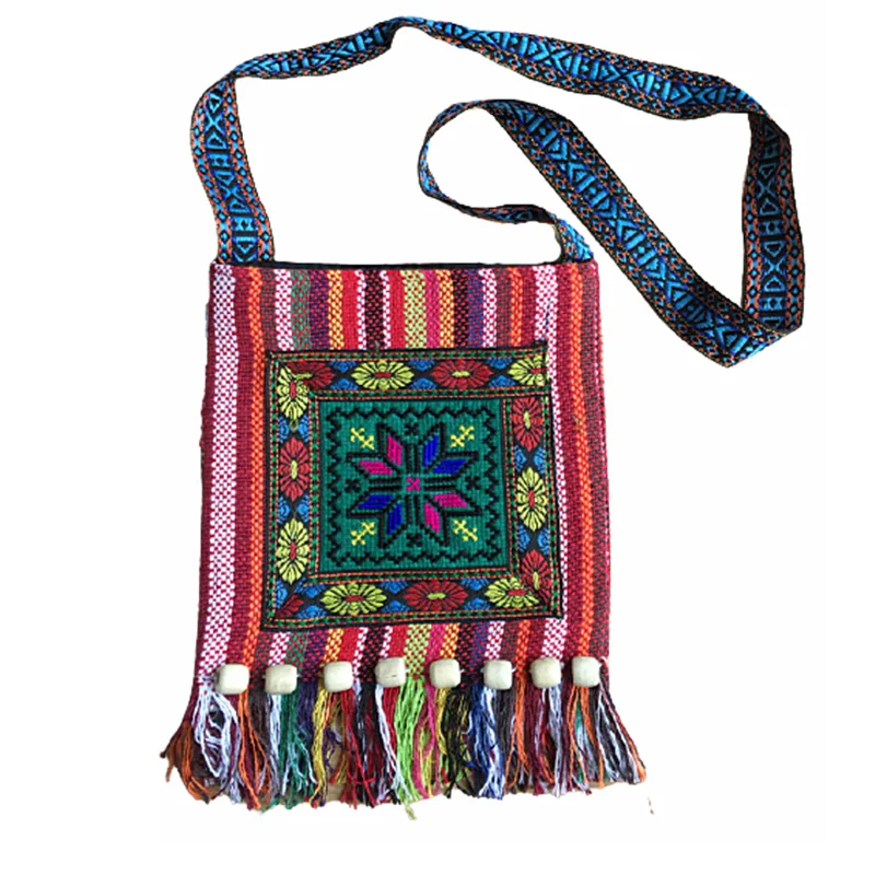 Vintage Ethnic Shoulder Bag Embroidery Boho Hippie Tassel Tote