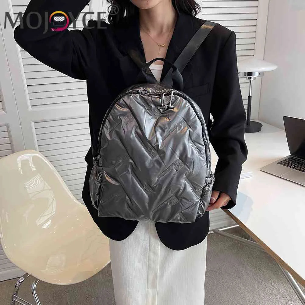 Quilted Shoulder Backpack for Women School Waterproof Cotton Padded Daypack