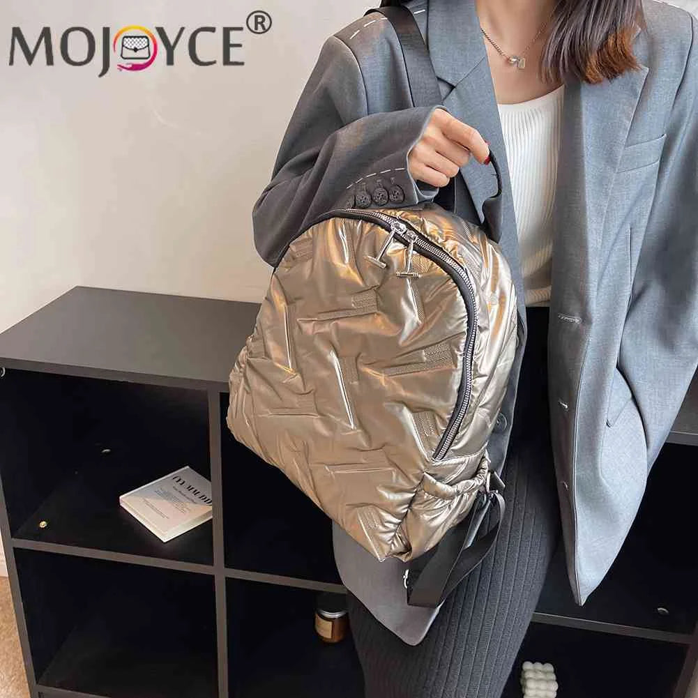 Quilted Shoulder Backpack for Women School Waterproof Cotton Padded Daypack
