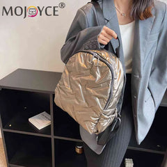 Quilted Shoulder Backpack for Women School Waterproof Cotton Padded Daypack
