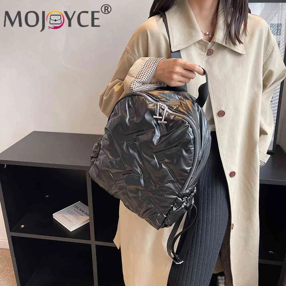 Quilted Shoulder Backpack for Women School Waterproof Cotton Padded Daypack