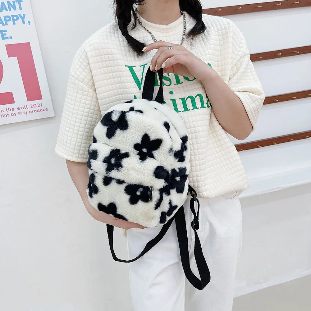 Floral Printing Plush Shoulder Bag for Women