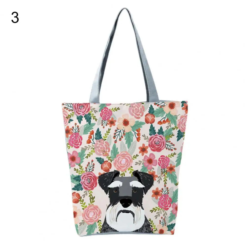 Puppy Print Shoulder Bag Smooth Zipper Tote Bag